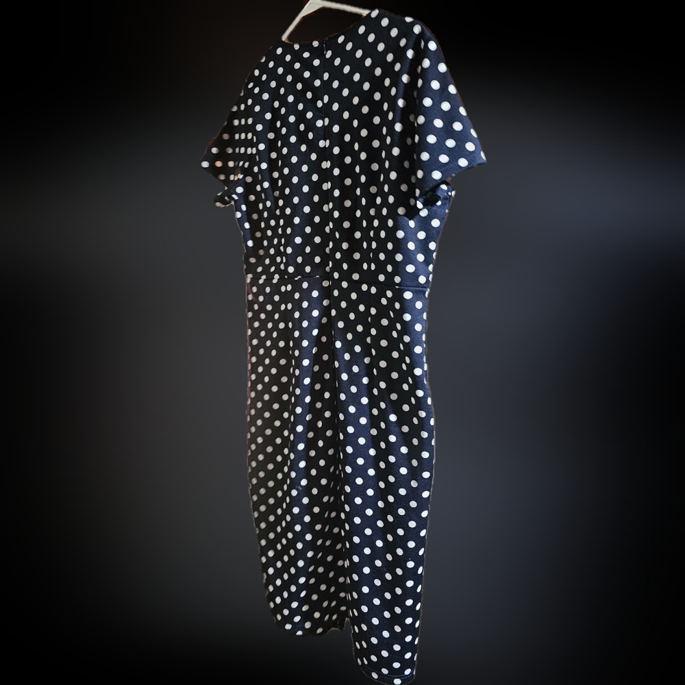 Oxiuly Fashion XL Navy & White Polka Dot falbaba fold pencil dress